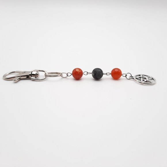 Pentacle Fire Agate Labradorite Chakra Gemstone Keychain Handmade Accessory - Picture 3 of 7